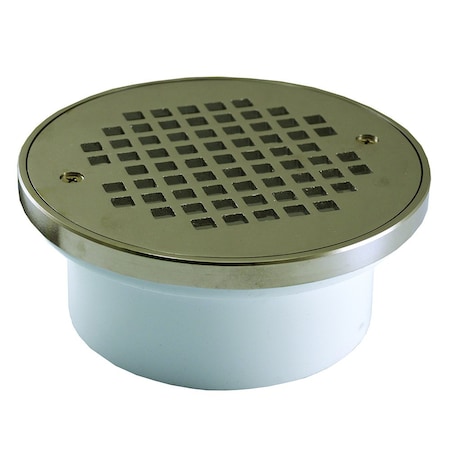 Jones Stephens 4in. General Purpose PVC Drain with 6in. Nickel Bronze Round Strainer with Ring D54132